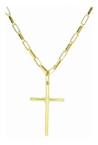 Corrente E Pingente Cruz Masculina Ouro 18k 70cm 3mm *