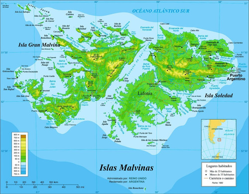 Cuadro Mapa De Las Islas Malvinas - Zonas Nombres Etc.
