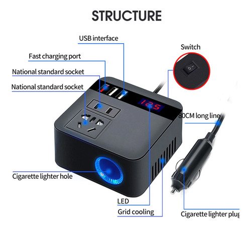 Imagen 7 de 9 de Inversor De Potencia Convertidores De 12v/24v A 110v/220v