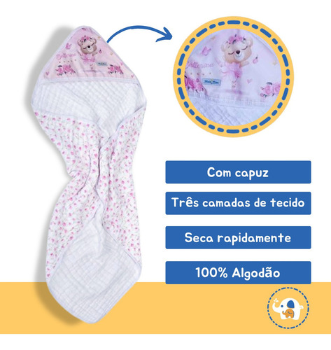 Toalha Banho Bebe Infantil Soft Enxoval Recém Nascido Rosa