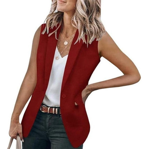 Chaqueta Sin Mangas De Color Solido Blazer Cárdigan Mujeres