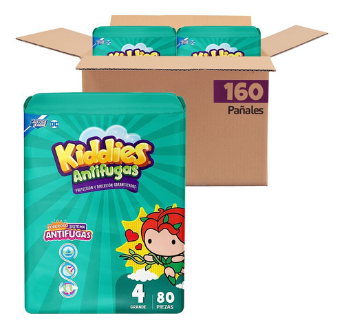 Pañales Kiddies Antifugas talla 4 G Unisex 160 U