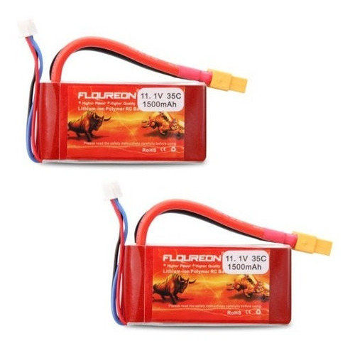 2 X 3s1p 11.1v 1500mah 35 C Lipo Rc Reemplazo De Batería Par