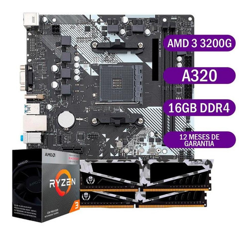 Kit Upgrade Gamer Amd Ryzen 3 3200 g + A320m + 16 GB DDR4 Cor Negro