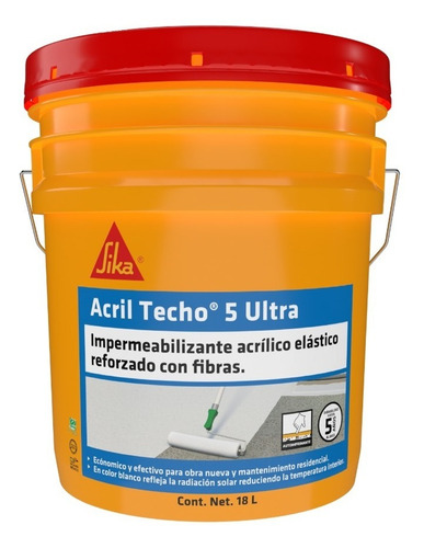 Sika Impermeabilizante Acril Techo 5 Años Ultra 18l Fibratad