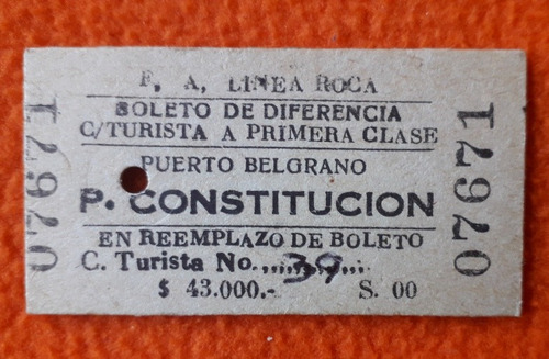 Boleto Del Ferrocarril Roca De Estación Puerto Belgrano 