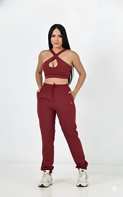Calça Feminina Jogger Blogueira Com Elastano Vinho Liso P