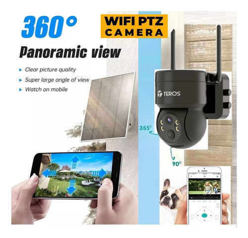 Camara Seguridad Panel Solar Smart 3mp Wifi Alarma 5200mah Color Negro