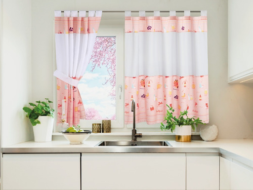 Juego De Cortinas De Cocina Jean Cartier Estampadas Blanco