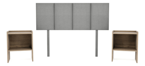 Cabecera Napoles Matrimonial + 2 Buros Madera Tapiz Color Gris oscuro