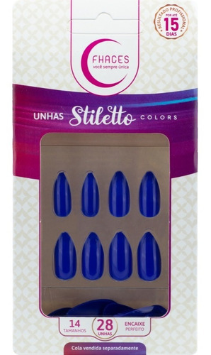 Unhas Postiças Fhaces Stiletto Colors Azul Safi Com 28un