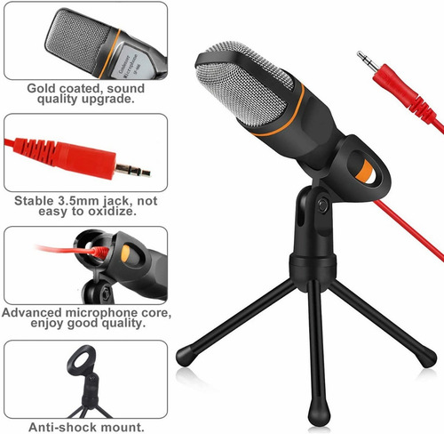 Micrófono Condensador Con Divisor De Audio Y Tripie Antislip
