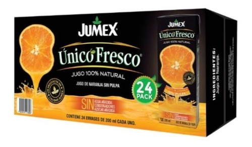Jugo De Naranja Único Fresco Sin Pulpa Jumex 24 Pz De 200ml