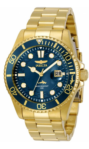 Reloj pulsera Invicta 30024 con correa de acero inoxidable color oro - fondo azul - bisel azul/oro