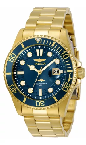 Reloj pulsera Invicta Pro Diver 30024 de cuerpo color oro, analógico, para  hombre, fondo azul, con