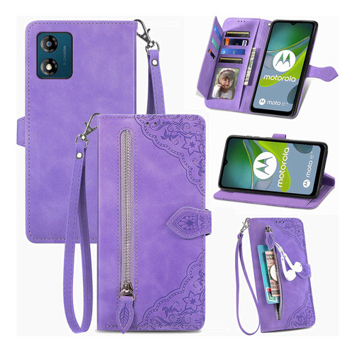 Funda Tipo Cartera De Piel Con Cremallera Para Motorola Card