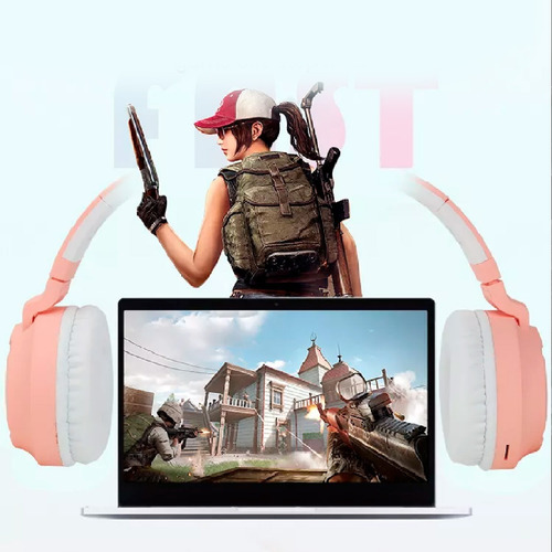 Imagen 9 de 9 de Auriculares Headset Bluetooth Oreja Luz Led Gato Micrófono