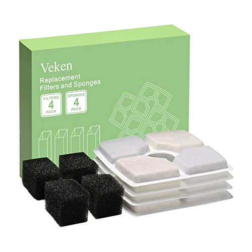 Veken - Paquete De 4 Filtros De Repuesto Y 4 Esponjas De Pre