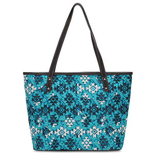 Montana West Turquoise Aztec Print Canvas Tote Bag Fashion