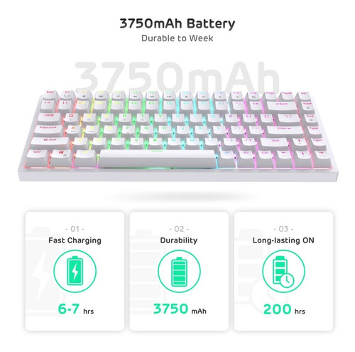 Imagen 6 de 10 de Teclado Inalambrico Blanco Rgb Royal Kludge Rk84 Tkl Brown S
