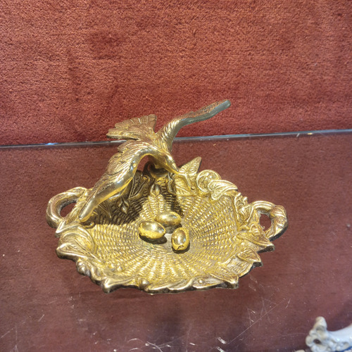 Estatuilla De Bronce Macizo Figura Pájaro Ave Animal Dorado (Usado)