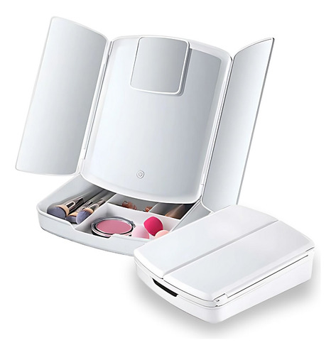 Set Espejo De Maquillaje Con Cajon Plegable Con Luces Led