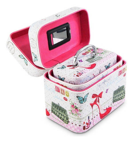 Cosmetiquera Neceser Maquillaje Estampado Kit De 3 Color Blanco