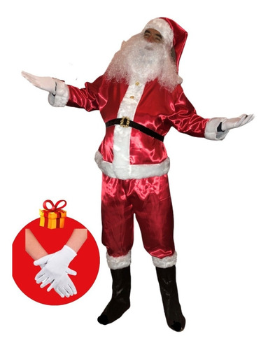 Disfraz Papa Noel Premium Barba Y Peluca Imp +4 Accesorios