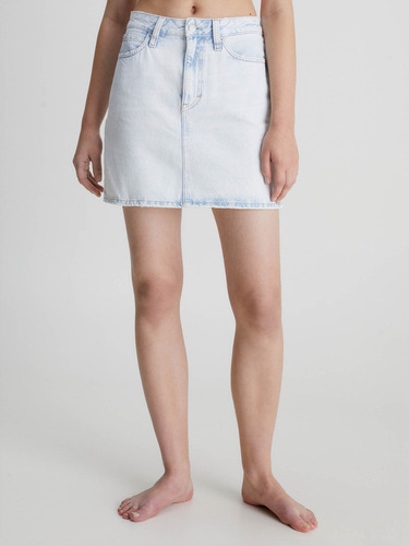 Minifalda Denim De Tiro Alto Blanco Calvin Klein