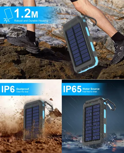 Cargador Solar Portátil 20000 Mah Impermeable Con Linternas