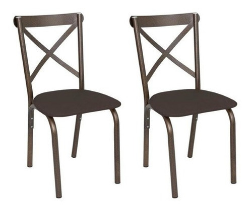 Conjunto 2 Cadeiras Karina Ciplafe Cor Marrom Cor da estrutura da cadeira Bronze Cor do assento Linho marrom