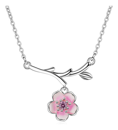 Collar Flor De Cerezo Ciruelo Plata 925 Mujer Joyas Regalo