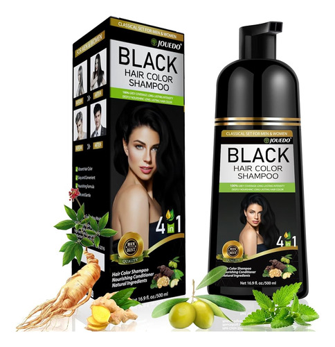 Jouedo Champú De Tinte Negro Para Canas, Champú De Tinte Nat