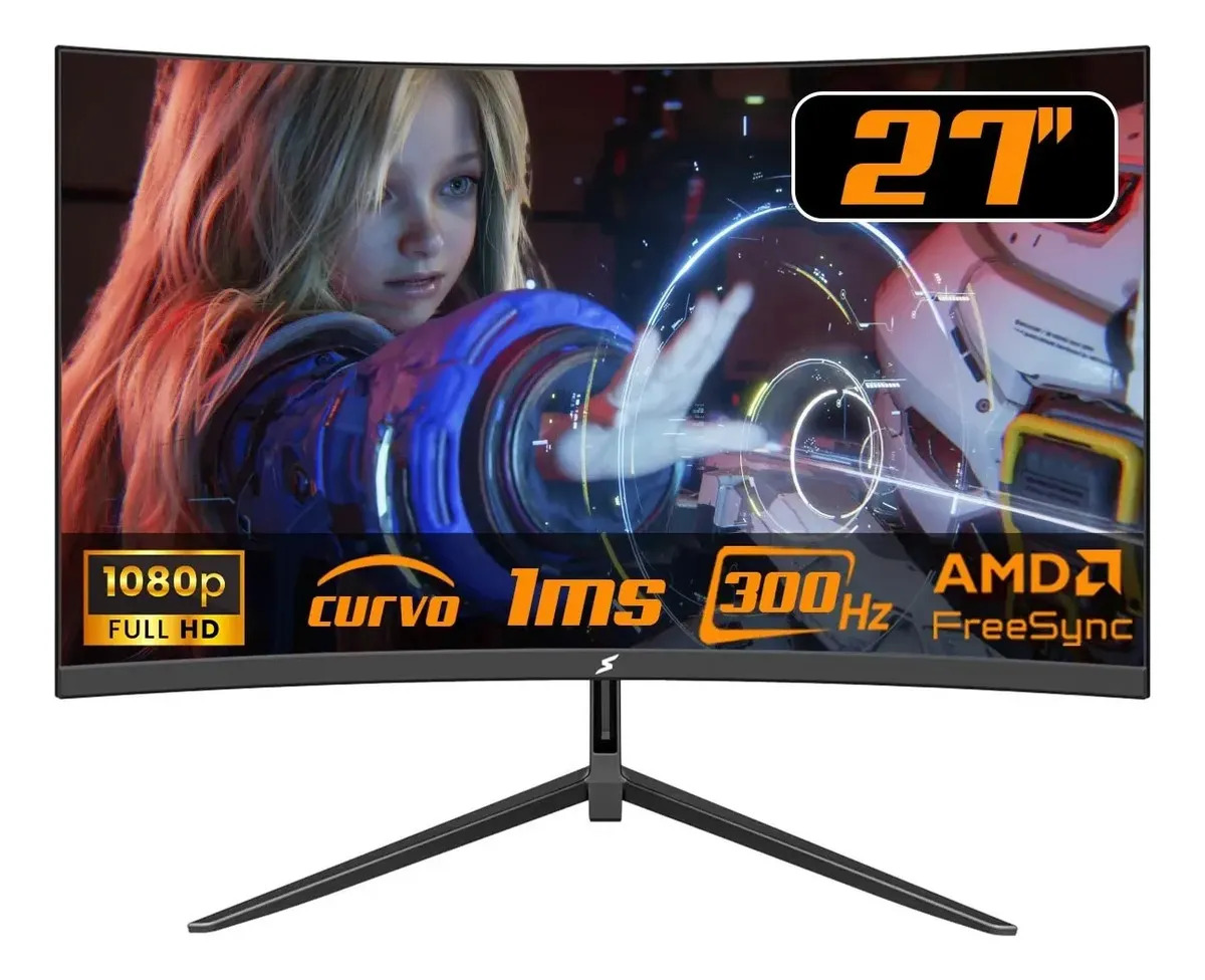 Monitor Gamer Superframe 27 Curvo 300hz 1ms Preto Preto