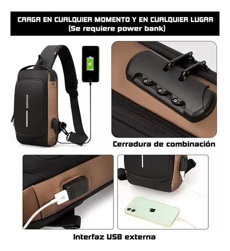 Contraseña Antirrobo Bolsa de Pecho Mochila Pequeña Hombre con Interfaz  USB, Mochila Pequeña Multifuncional Impermeable, Adecuada para Negocios,  Viajes y Otras Ocasiones, Moda de Mujer