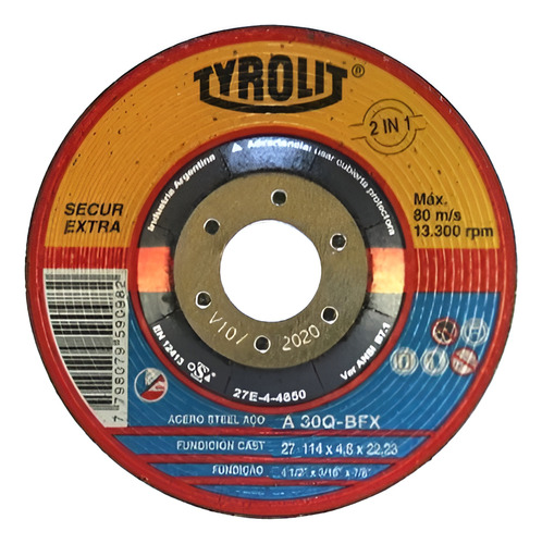 Disco Desbaste Tyrolit Secur 114 X 4,8 X 10 Un Naranja