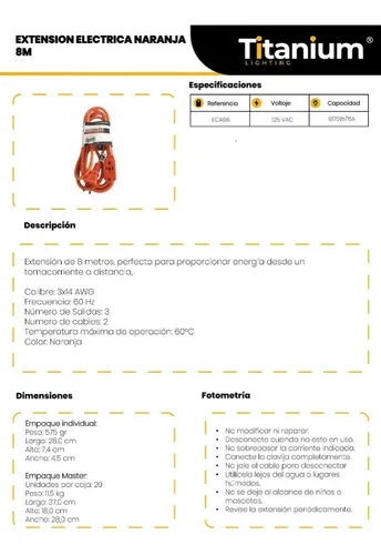Extensión Eléctrica Encauchetada 8m Industrial Certificada