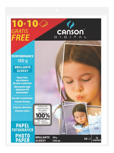 Papel Photo Glossy 180 G A4 X 10 X (+10) Fotografico