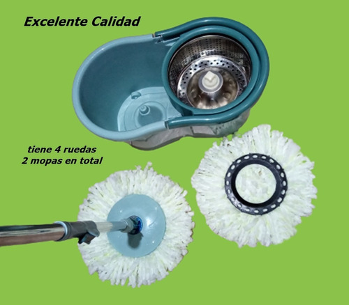 Imagen 3 de 8 de Balde Lampazo Centrifuga Acero Giratorio Reforzado 2 Mopas