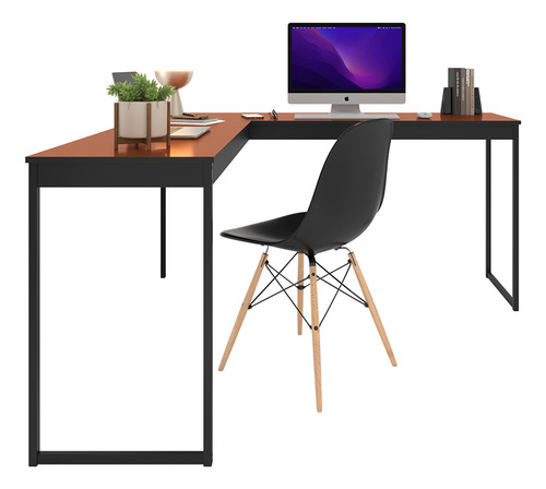 Mesa De Canto Em L Preto Com Cobre Para Home Office Ou Escritório - Estrutura Robusta E Design Industrial
