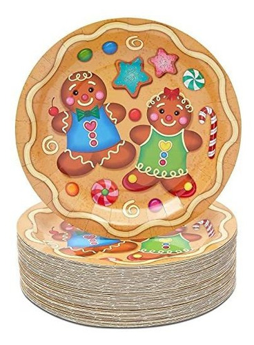 Juvale Gingerbread Cookie Platos De Papel De Navidad Para Fi