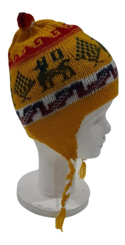 Gorro Coya Chullo Lana De Alpaca Niños Andino Reversible