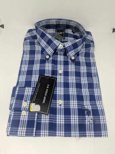 * Camisa Hombre Talla M 15-15 1/2, 32/33 Polo Azul Cuadros