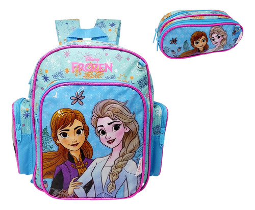 Kit Mochila Escolar Frozen Ana E Elsa Pequena + Estojo Duplo