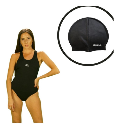 Malla Enteriza Mujer Buen Nado Negro 301 +gorro Silicona