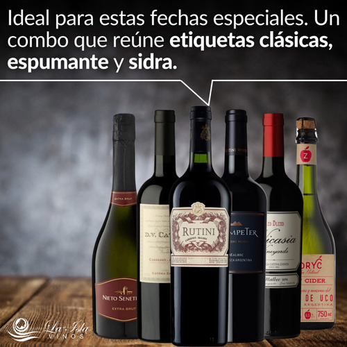Vinos Clasicos + Espumante + Sidra. Caja Full 6 Botellas --