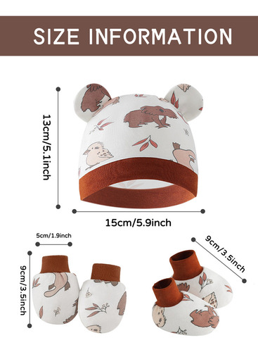A Conjunto Sombreros Manoplas Guantes Algodón Bebé 0-6 Meses