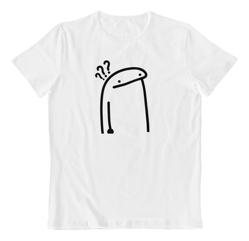 Dtf - Polera Blanca Algodon - Flork Interrogacion Meme B/n