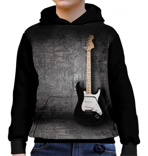 Moletom Rock N Roll Infantil Guitarra Unissex Blusa Canguru