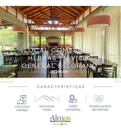 Oportunidad!!! Venta De Local Gastronómico Hebras En Villa Gral. Belgrano, Escrituración Inmediata!